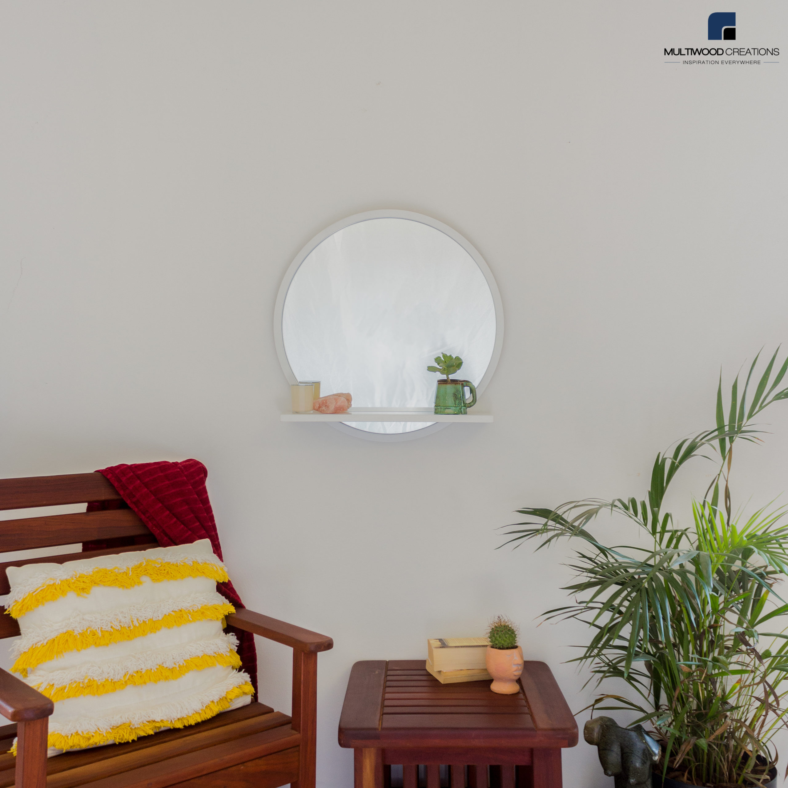 Round Shelf Mirror White - Image 4