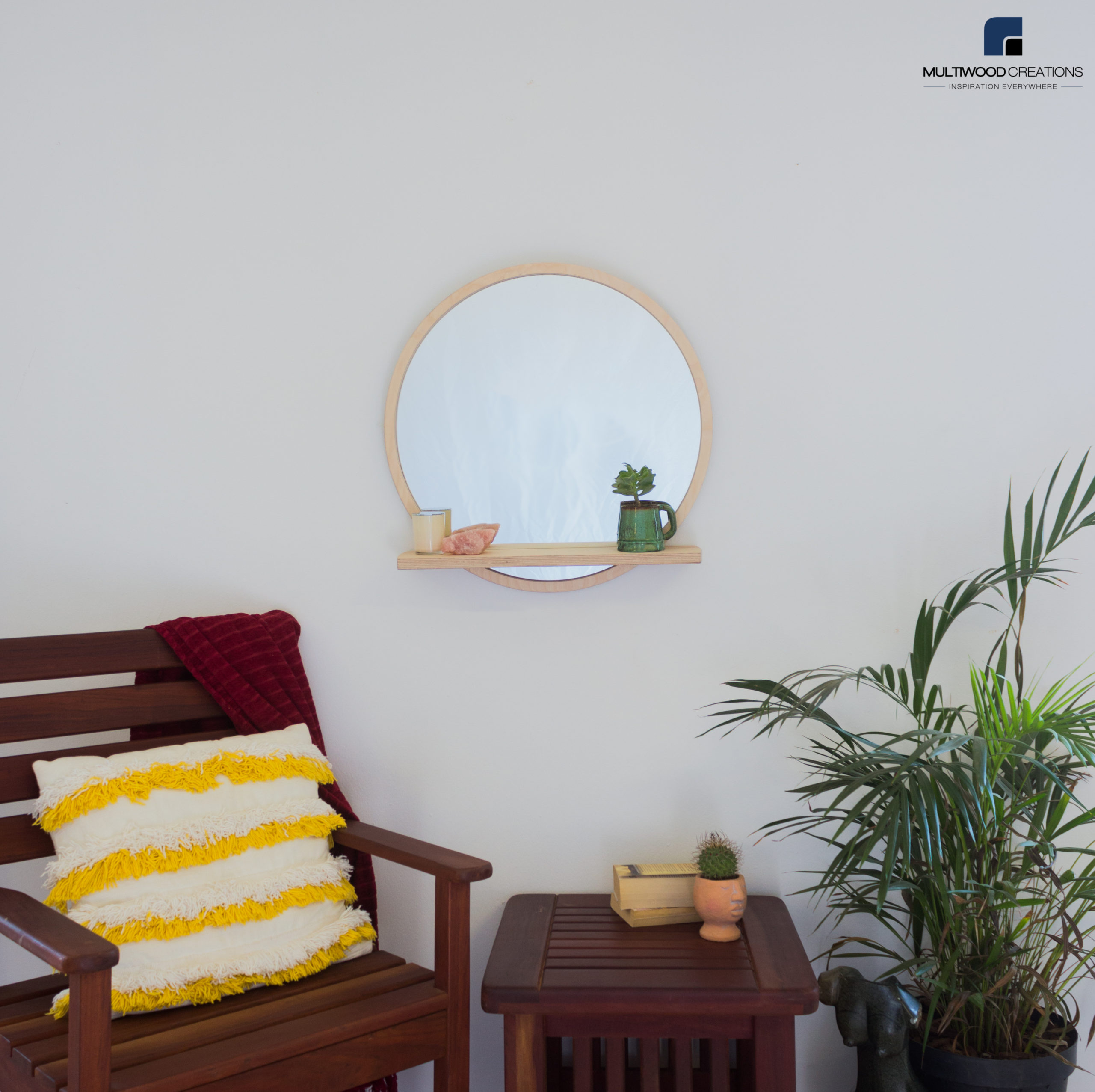 Round Shelf Mirror Birch Ply - Image 2