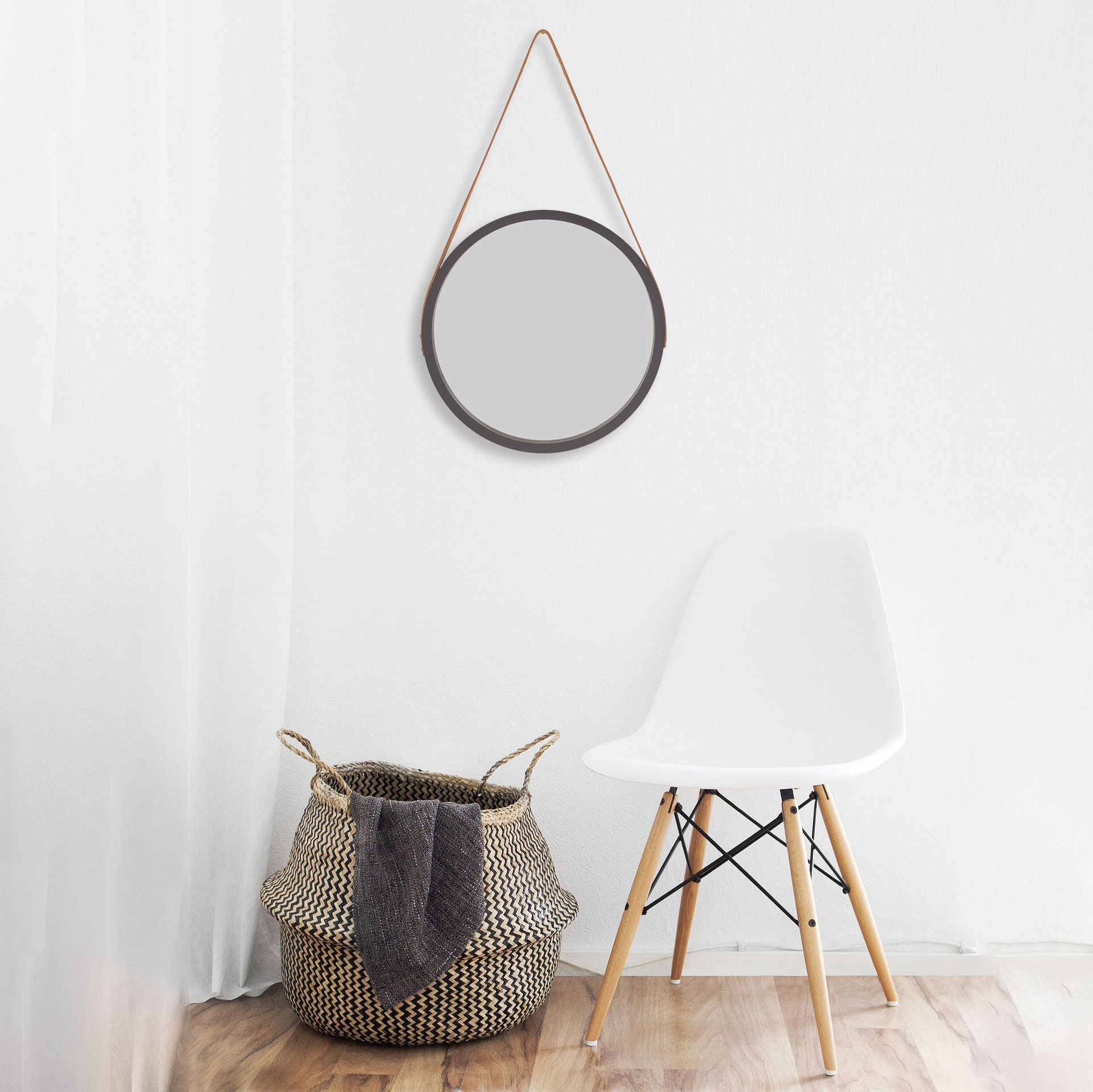 Western Leather Black Round Mirror - Image 2