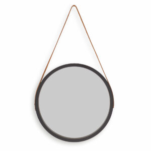 Western Leather Black Round Mirror